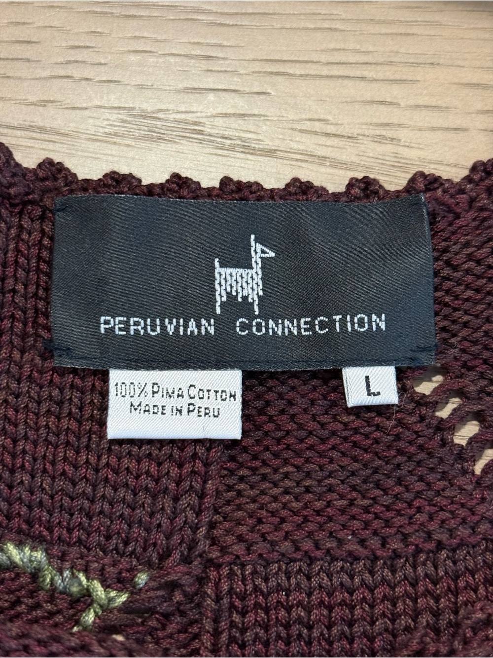 Peruvian Connection L Embroidered Pima Cotton Open Knit Floral Sweater Boho Art - Picture 11 of 14